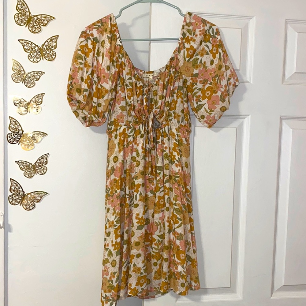 Baevely Floral Puff Sleeve Mini Dress